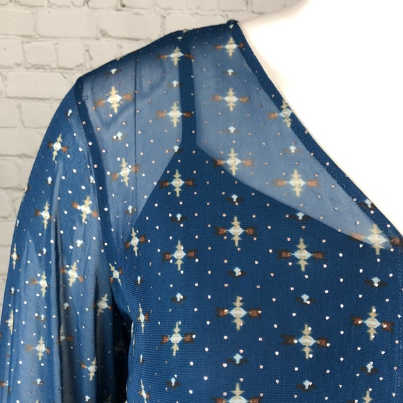 1X 2X Style & Co Blue Ruffle Mesh Overlay Top Plus Size - Picture 5 of 6